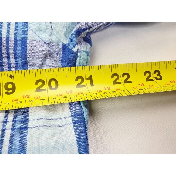 Uniqlo Size Medium Mens Blue White Check Short Sleeve Linen Cotton Blend Shirt - Picture 2 of 9